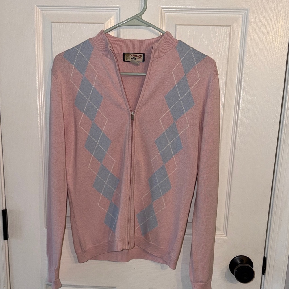 Caribbean Joe Pink and Blue Argyle Cardigan